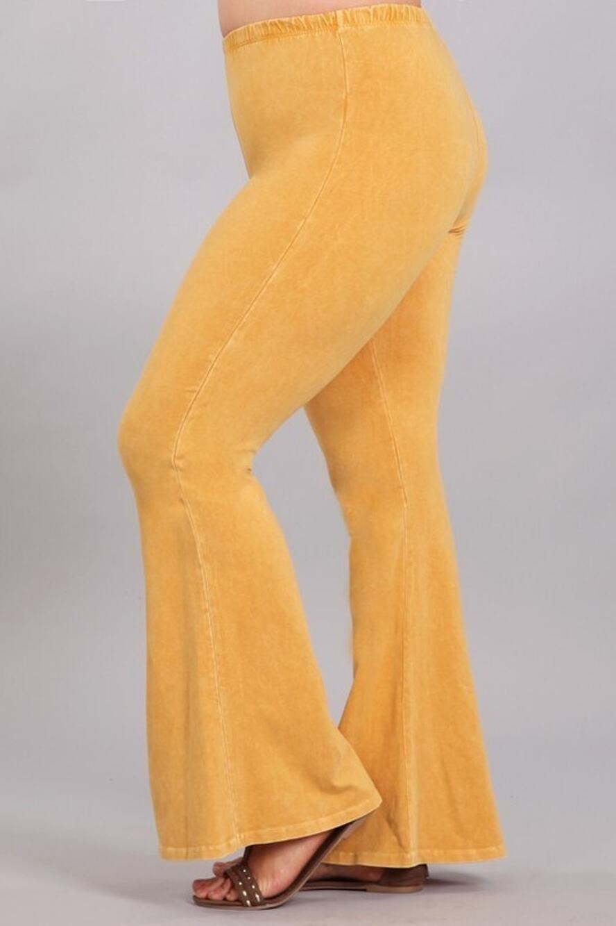 Chatoyant Plus Size Mineral Wash Bell Bottoms Amber 2XL